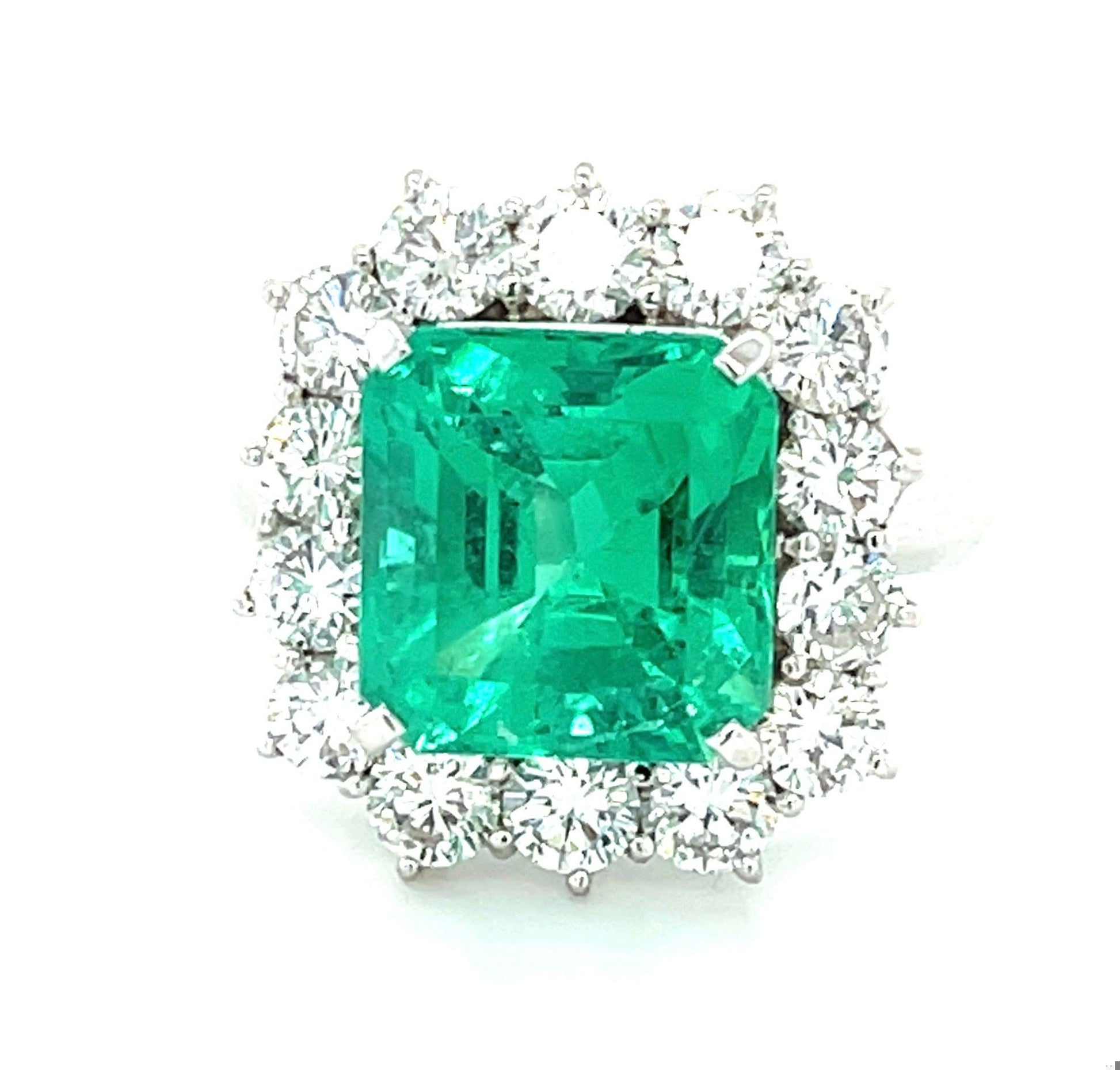Colombian 6.04ct GRS Cert Minor Oil Emerald 2.20ct Diamond Platinum Ring