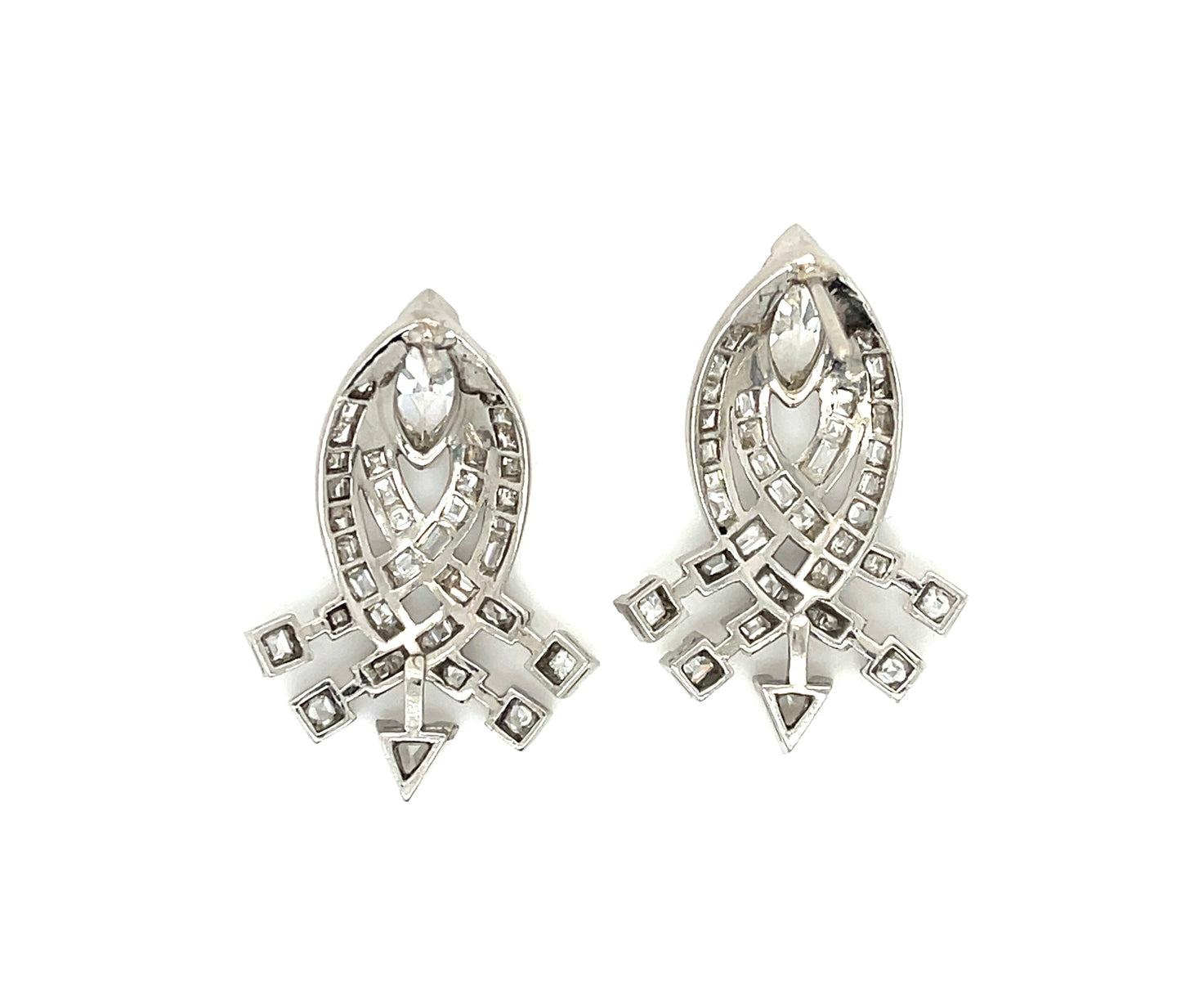 Art Deco (Circa 1930s) Diamond Platinum Vintage Earrings 2ct Marquise Diamonds 2.70ct SD