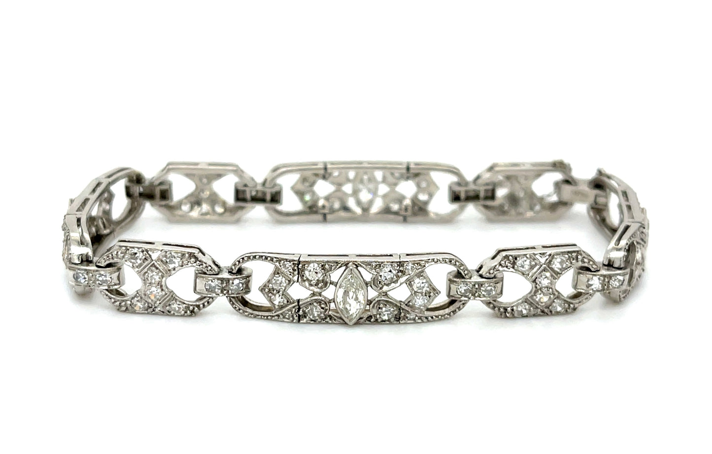 Art Deco (Circa 1930s) 1.20ct Marquise Diamonds 3ct SD Platinum Vintage Bracelet