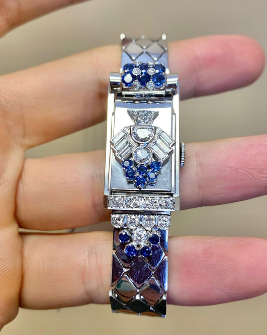 Designer Retro Diamond and Sapphire Watch
