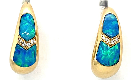 2.30ct Inlaid Opal Designer Kabana 14KY Earrings .06ct Diamonds