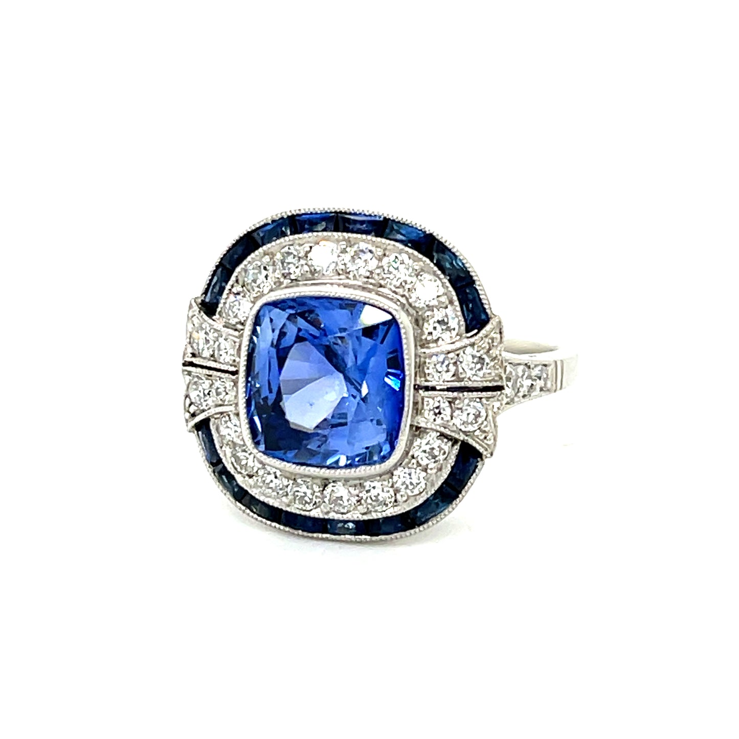 3.56ct Sapphire & 0.66ctw Diamonds & 1.21ctw Side Sapphires Platinum Ring
