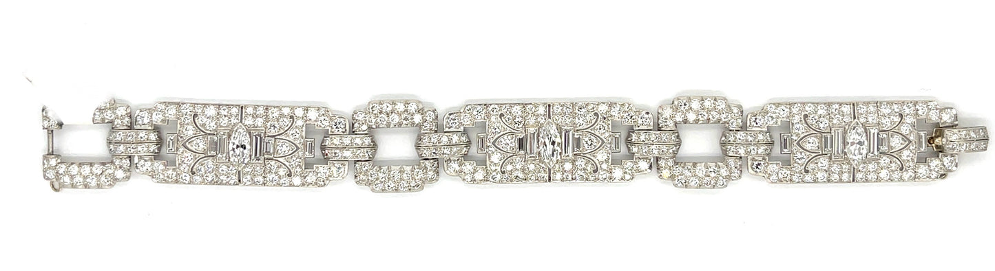 Art Deco 1.40ct Center Marquise Diamond Bracelet Platinum (Vintage Circa 1930s) 15ct Side Diamonds