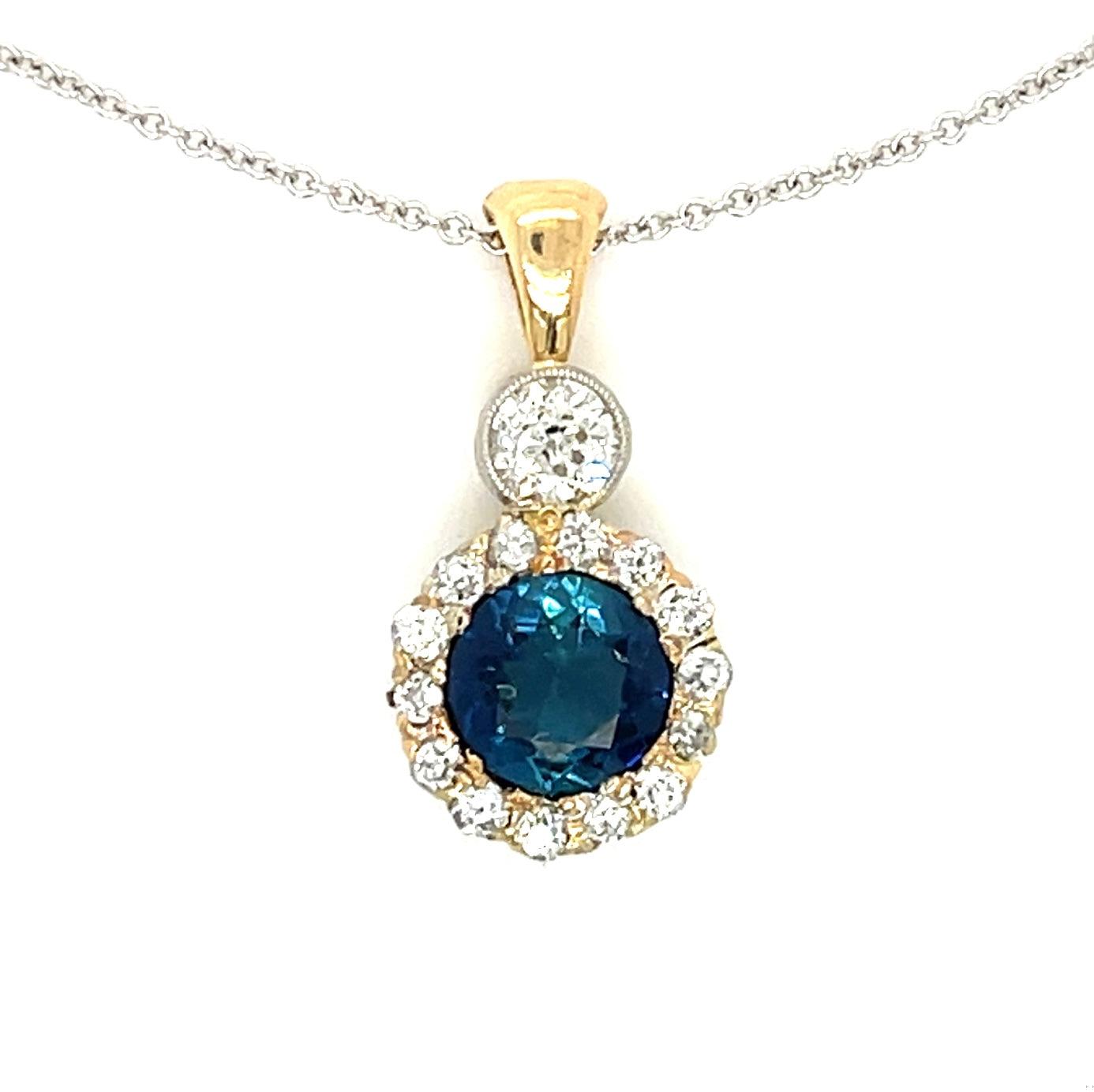 Edwardian 1.11ct Iolite Platinum over 14KY Antique Pendant (Circa 1910) .56ct Di