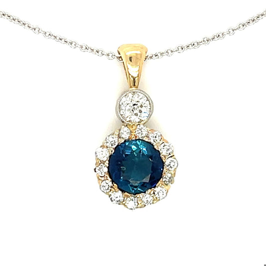 Edwardian 1.11ct Iolite Platinum over 14KY Antique Pendant (Circa 1910) .56ct Di