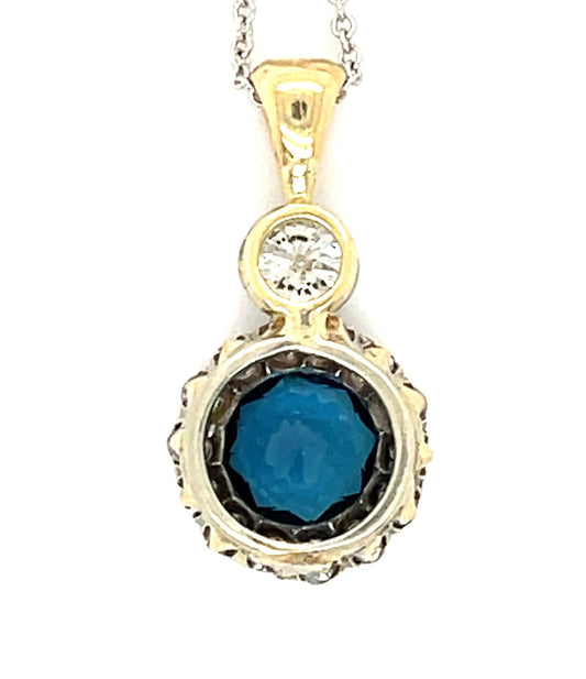 Edwardian 1.11ct Iolite Platinum over 14KY Antique Pendant (Circa 1910) .56ct Di