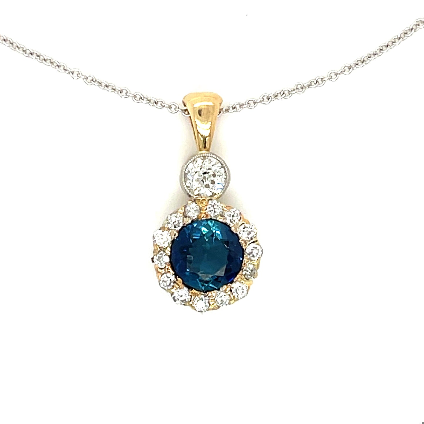 Edwardian 1.11ct Iolite Platinum over 14KY Antique Pendant (Circa 1910) .56ct Di