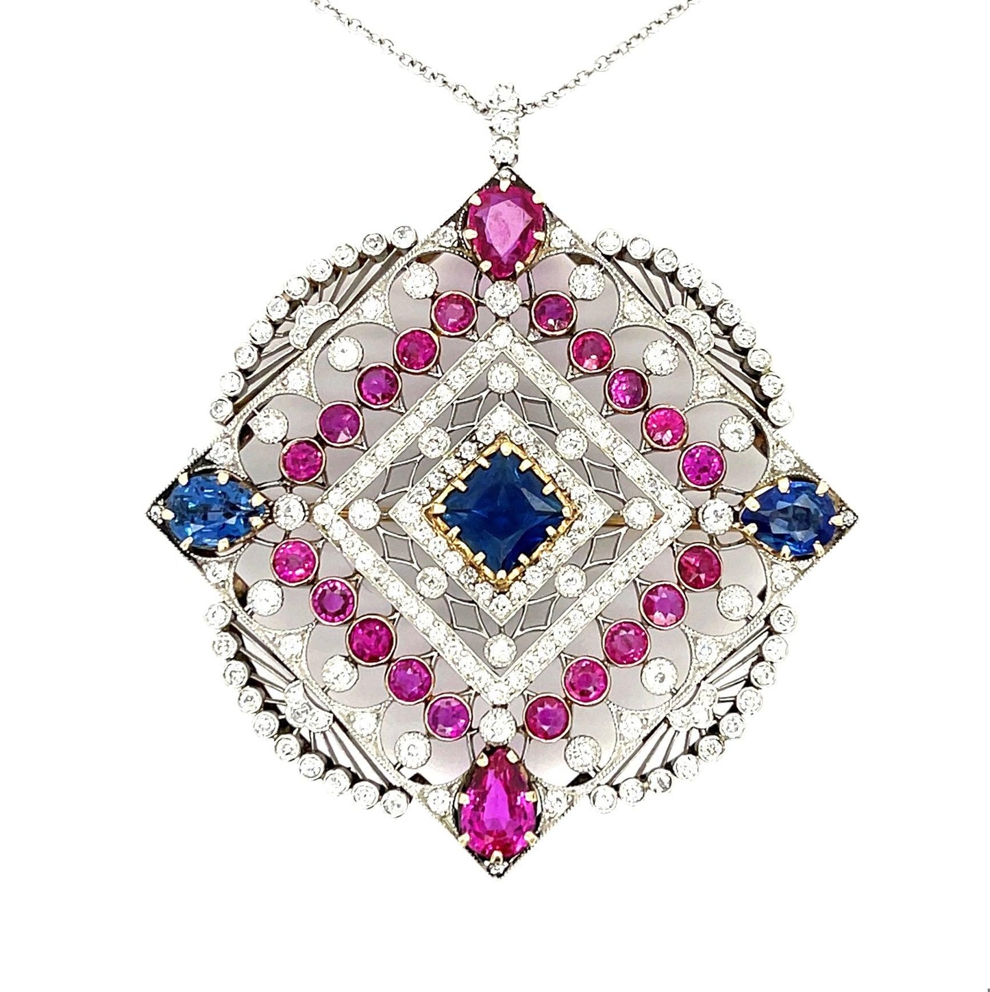 Edwardian 2.75ct Sap 2ct No Heat Burma (Two Rubies) PT+18KY Pendant (1900s)