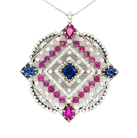 Edwardian 2.75ct Sap 2ct No Heat Burma (Two Rubies) PT+18KY Pendant (1900s)