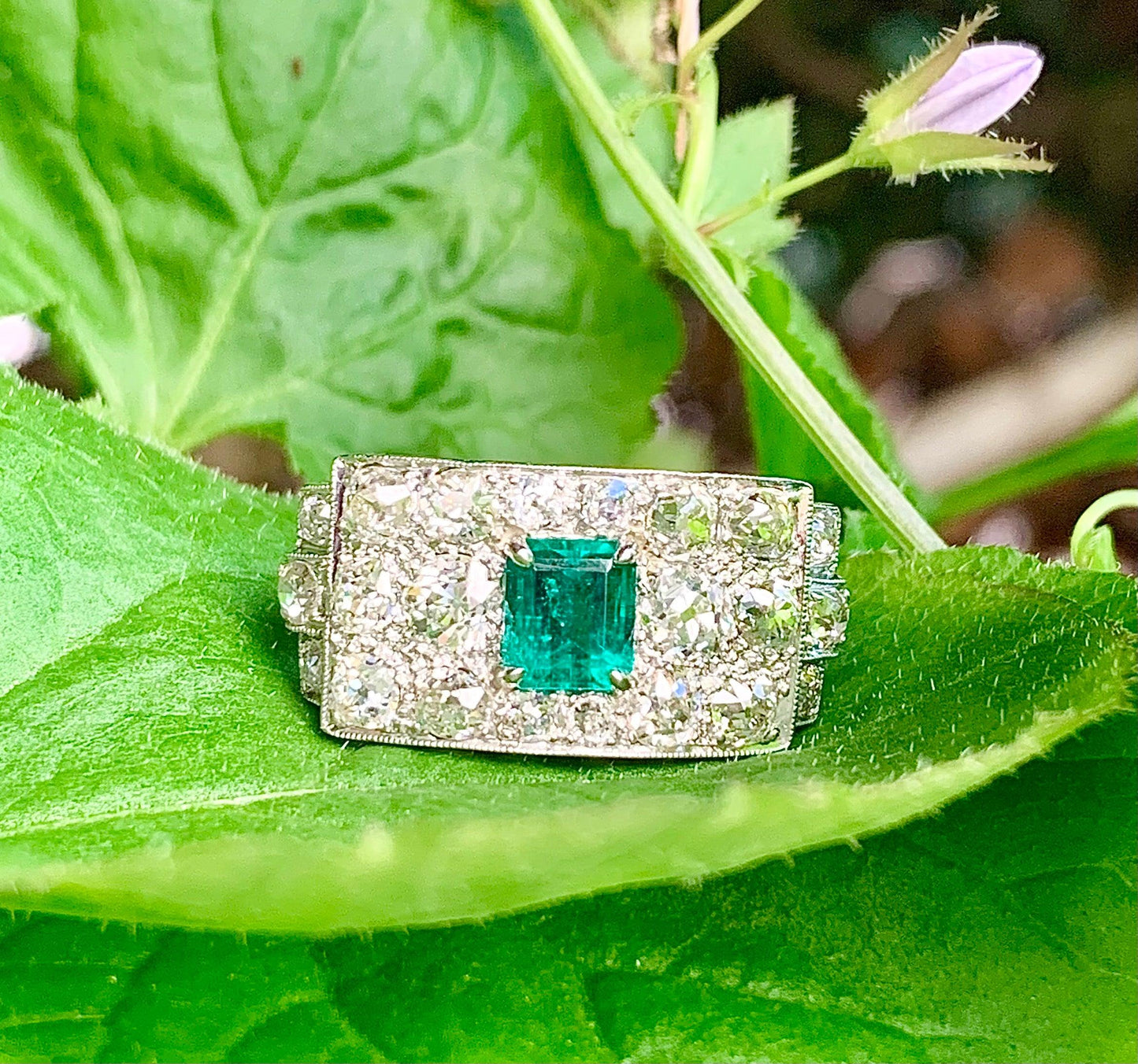 Edwardian Emerald .84ct and Diamond Antique Ring