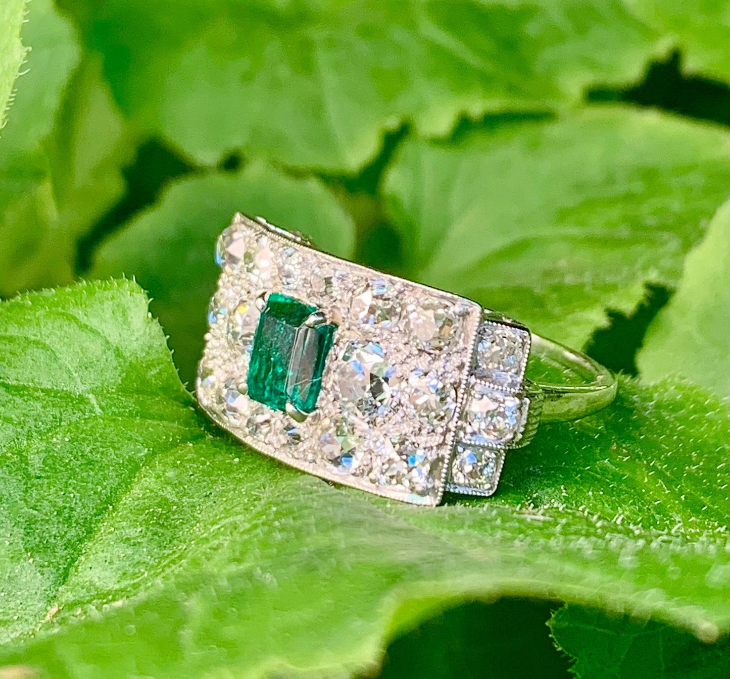 Edwardian Emerald .84ct and Diamond Antique Ring