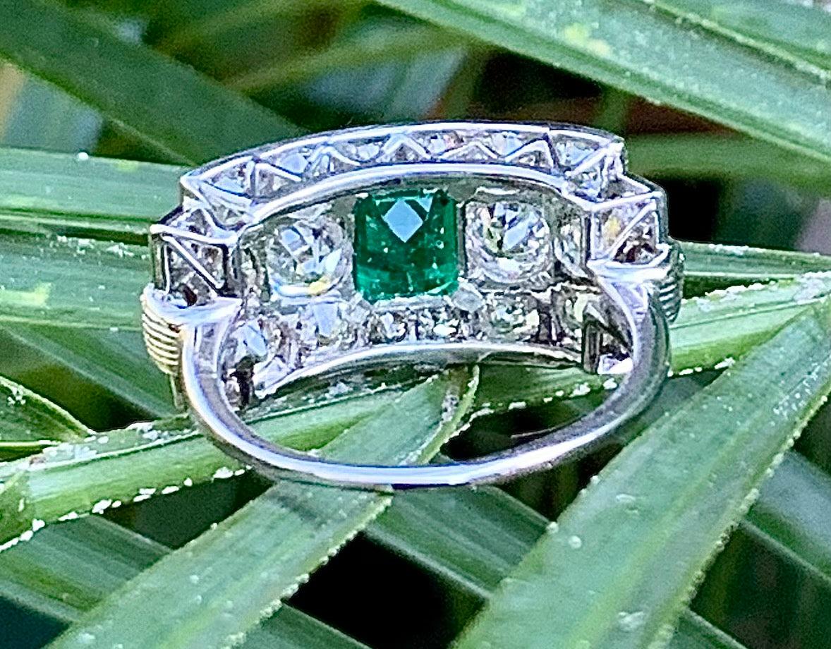 Edwardian Emerald .84ct and Diamond Antique Ring
