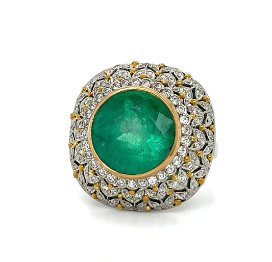 7.26ct Colombian Emerald Platinum+18KY Handmade Ring .98ct Diamonds