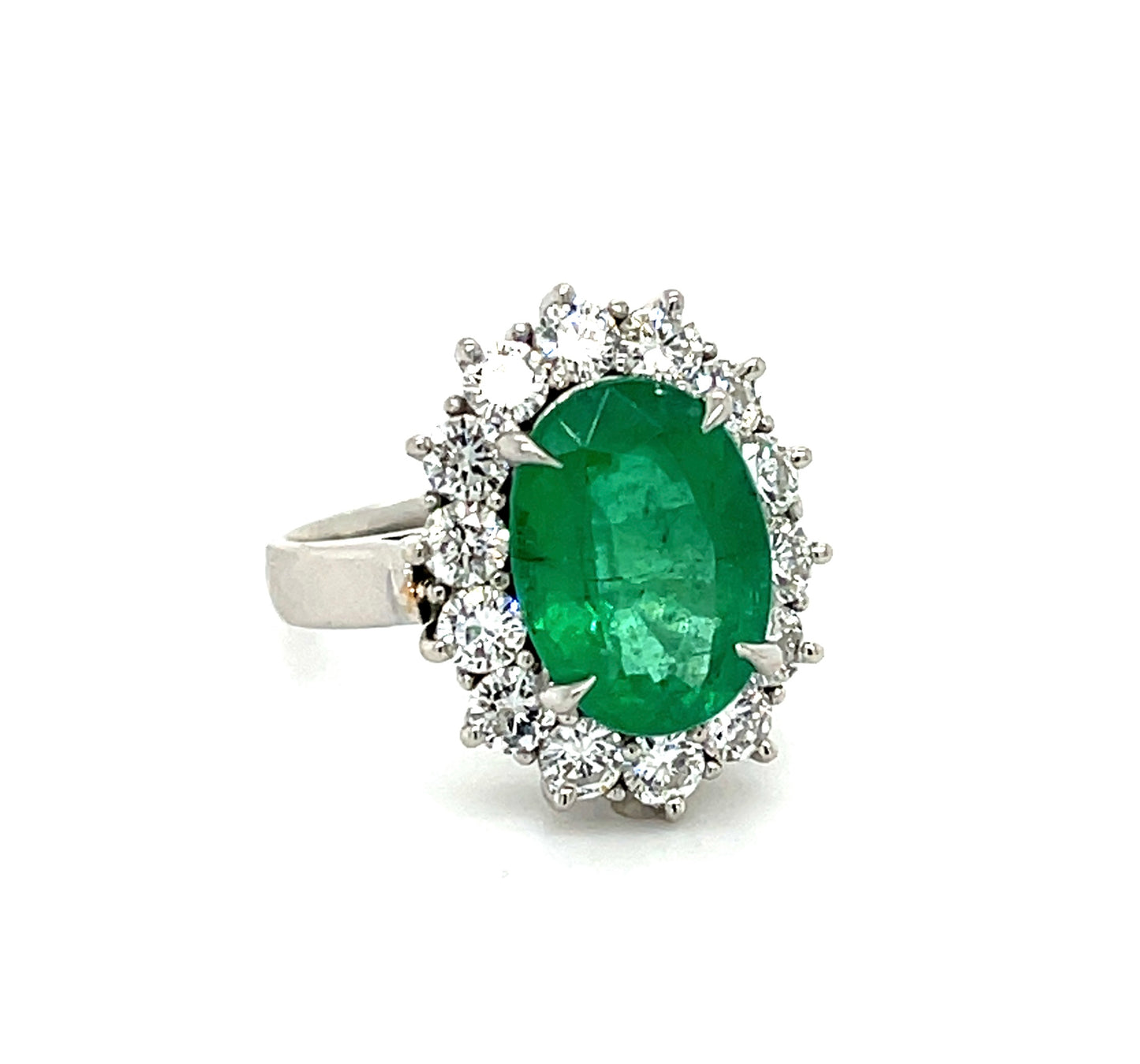 3.30ct Oval Emerald Platinum Estate Ring (Circa 1970s) 1.14ct Diamond