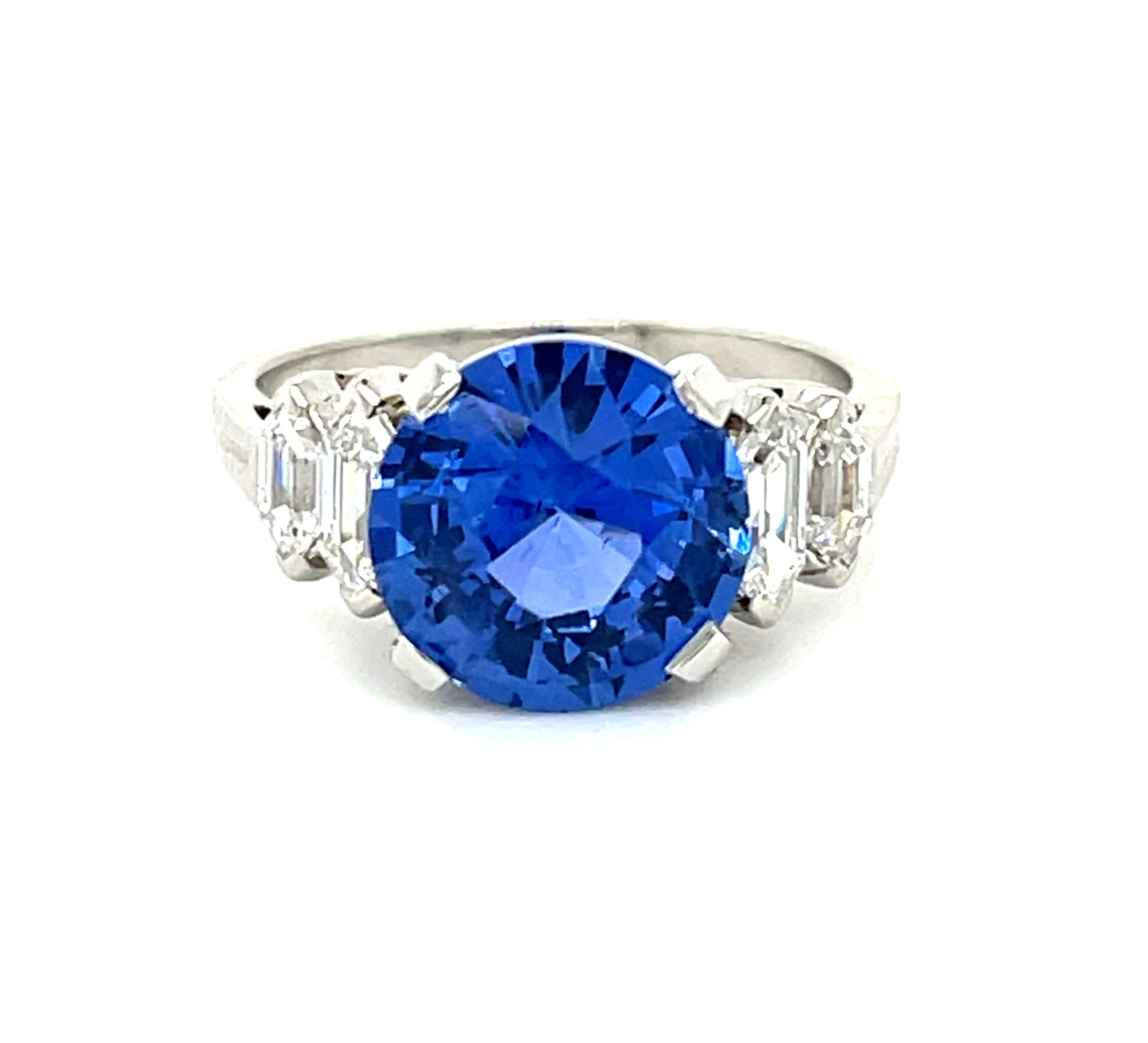 4.43ct Sri Lanka Heated Sapphire .90ct Modified Marquise Diamond Platinum Ring