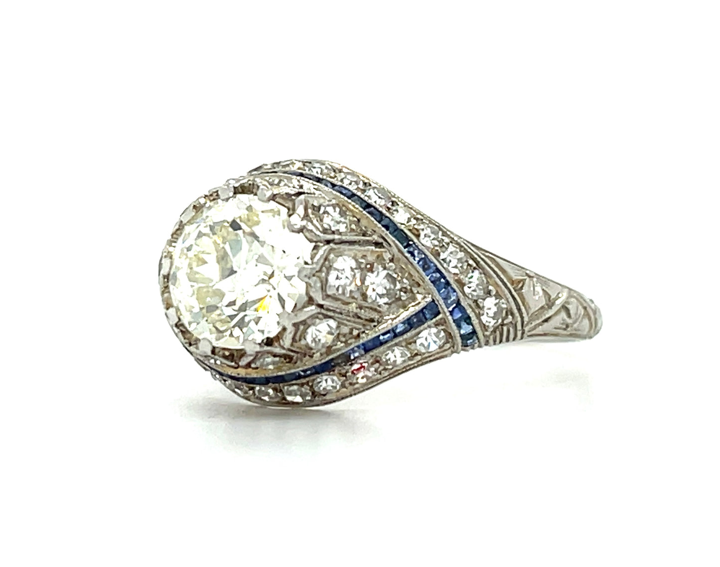 Art Deco (Circa 1920s) 1.25ct Old European Cut Diamond .64ct SD Platinum Antique Ring