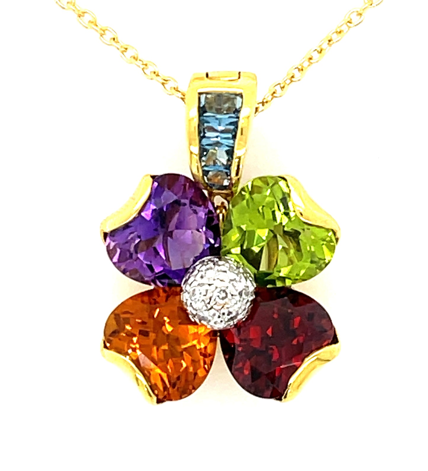 8.50ct Multi Color Heart Shaped Gemstone 14KY Estate Pendant .16ct Diamonds