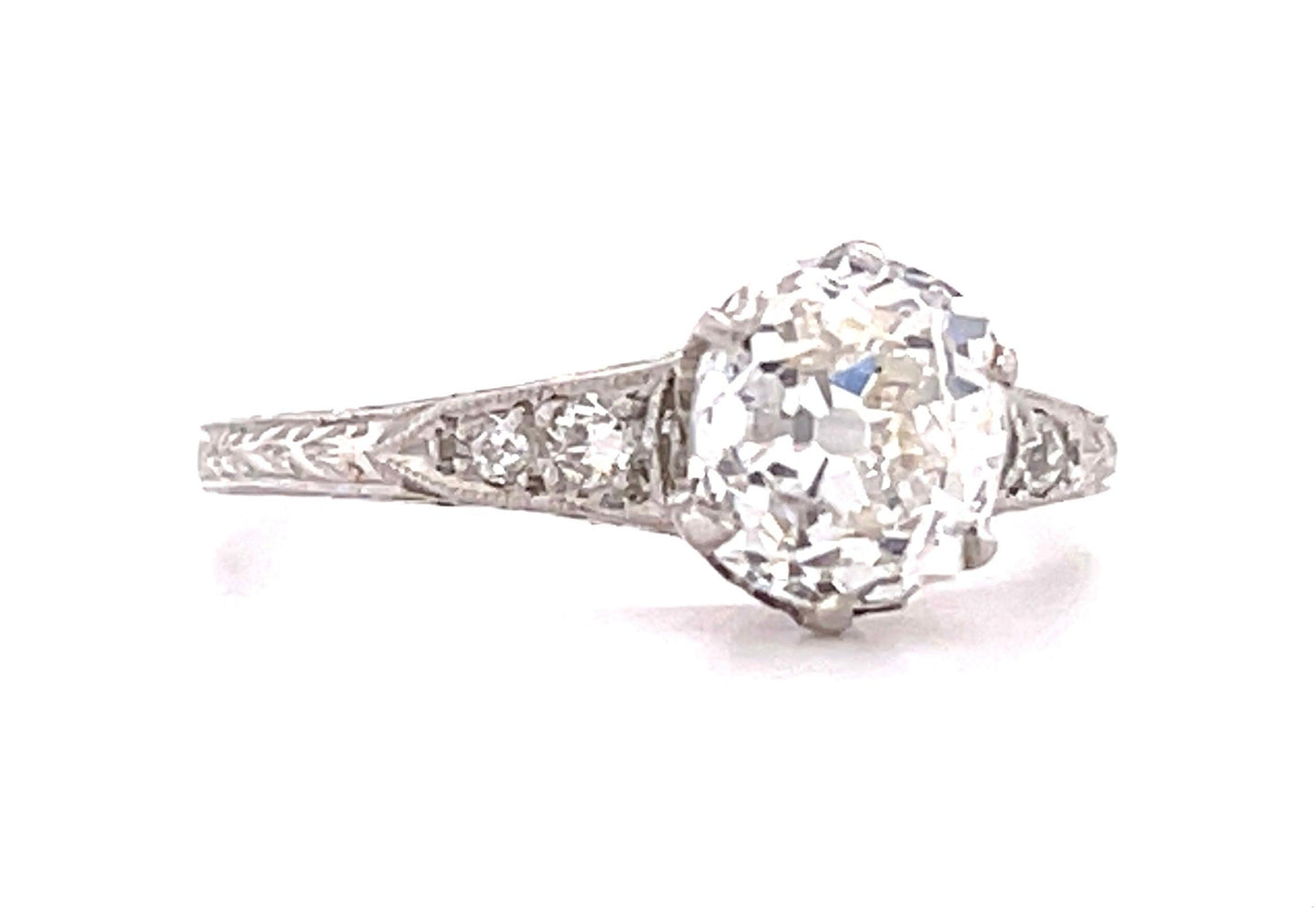 Art Deco PT Ring (Circa 1920s)  GIA D VS2 Old Mine Cut Diamond 1.53ct | SD .06ct