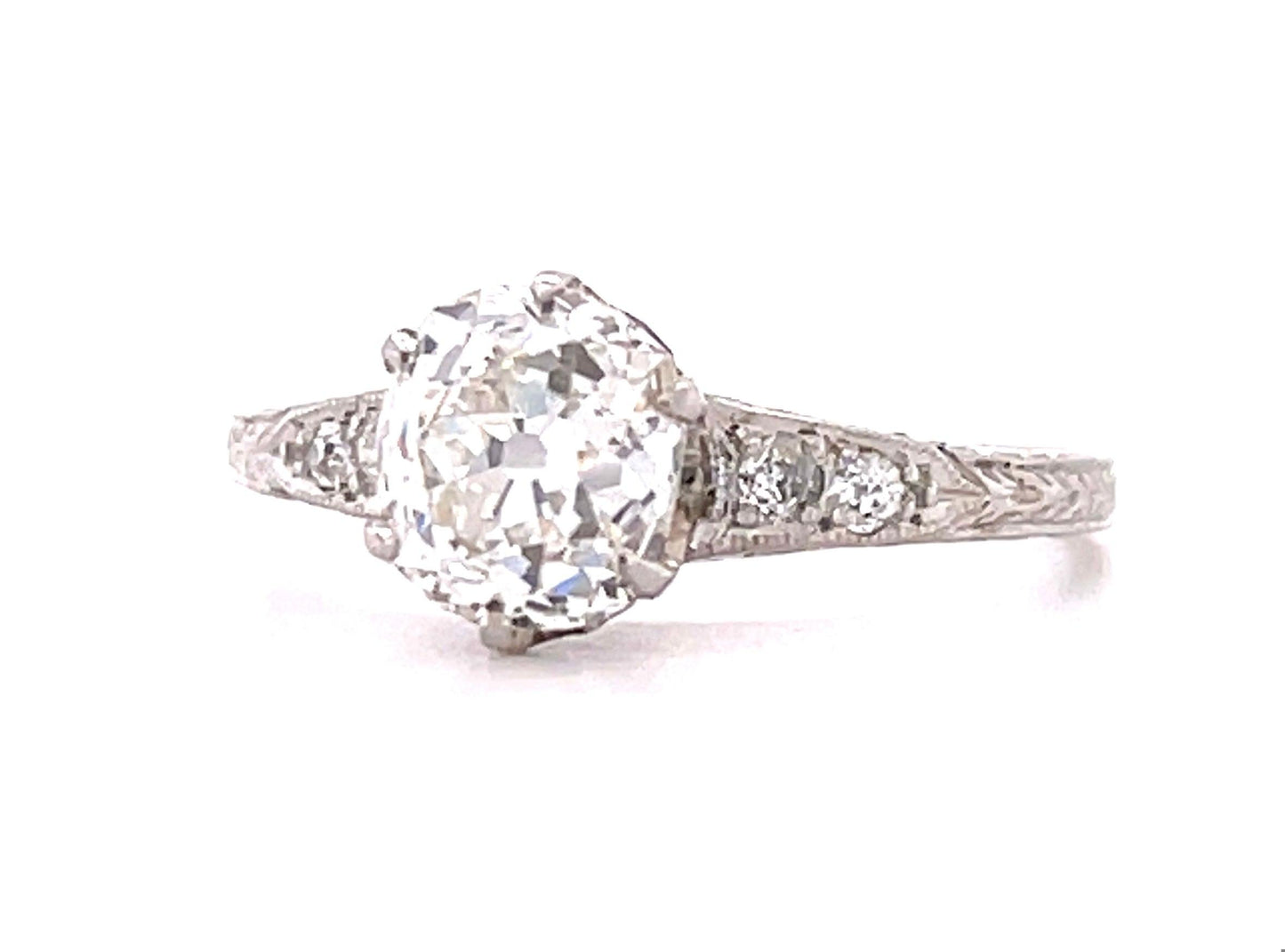 Art Deco PT Ring (Circa 1920s)  GIA D VS2 Old Mine Cut Diamond 1.53ct | SD .06ct