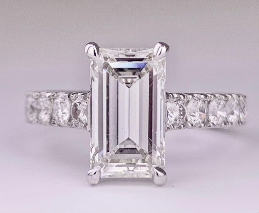 GIA I Color VS1 Clarity Emerald-cut Diamond 2.16 carats PT Ring 1.24ct SD
