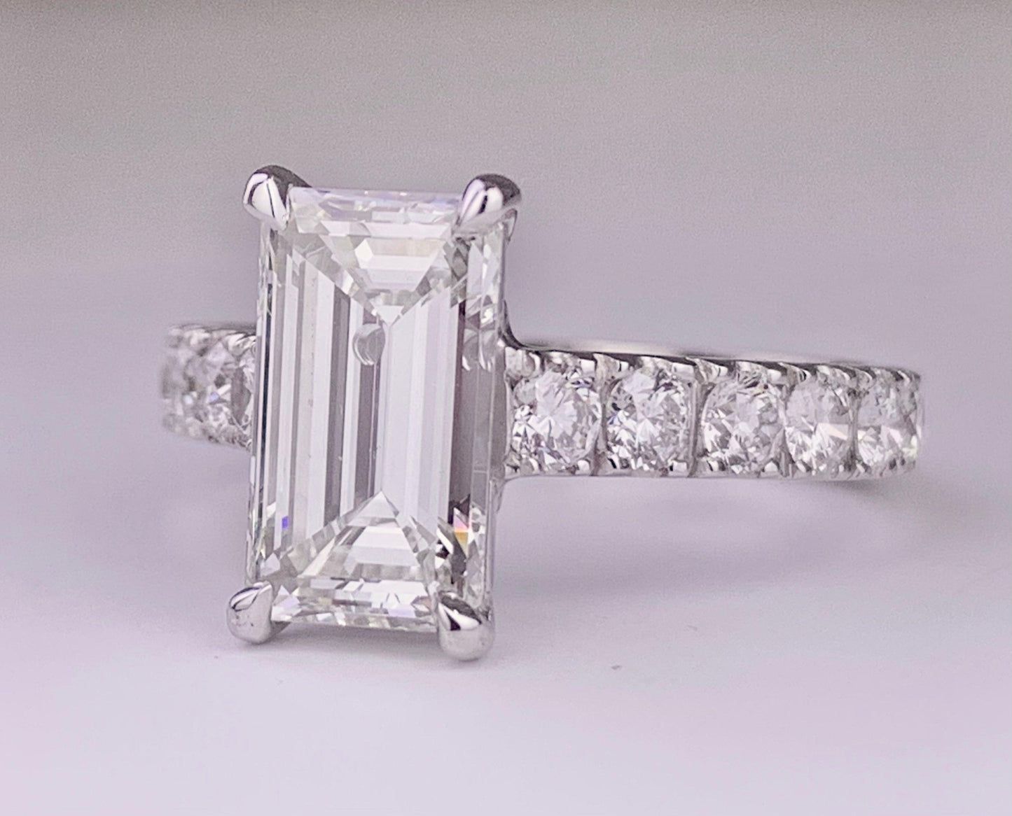 GIA I Color VS1 Clarity Emerald-cut Diamond 2.16 carats PT Ring 1.24ct SD