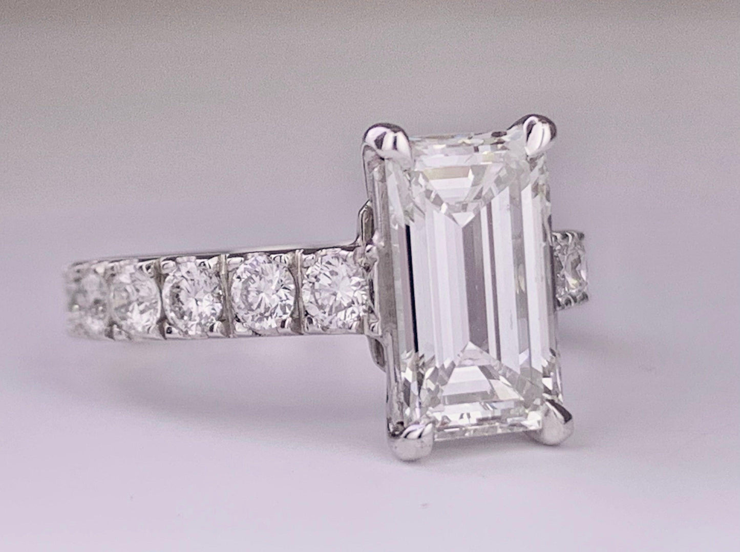 GIA I Color VS1 Clarity Emerald-cut Diamond 2.16 carats PT Ring 1.24ct SD