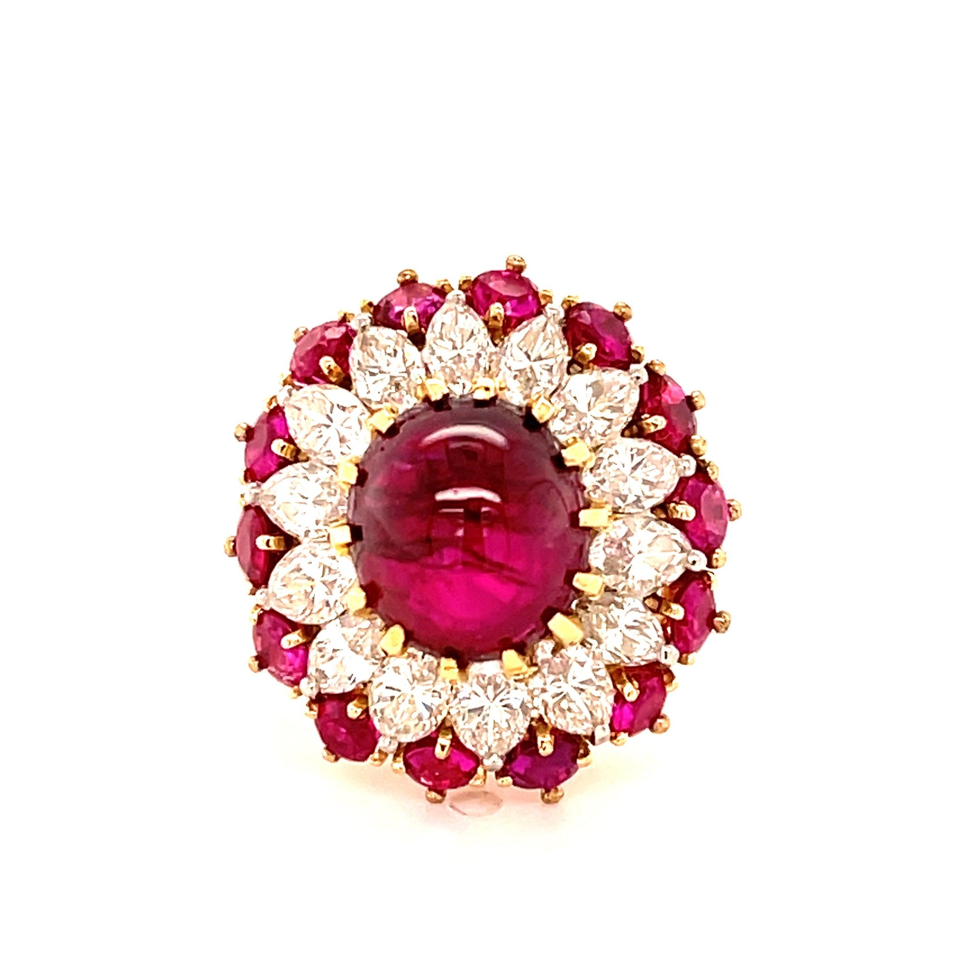 (1960s) Ring 18KY | GIA #6204539439 No Heat Burma Cab Ruby 4.91ct 2ct Dia