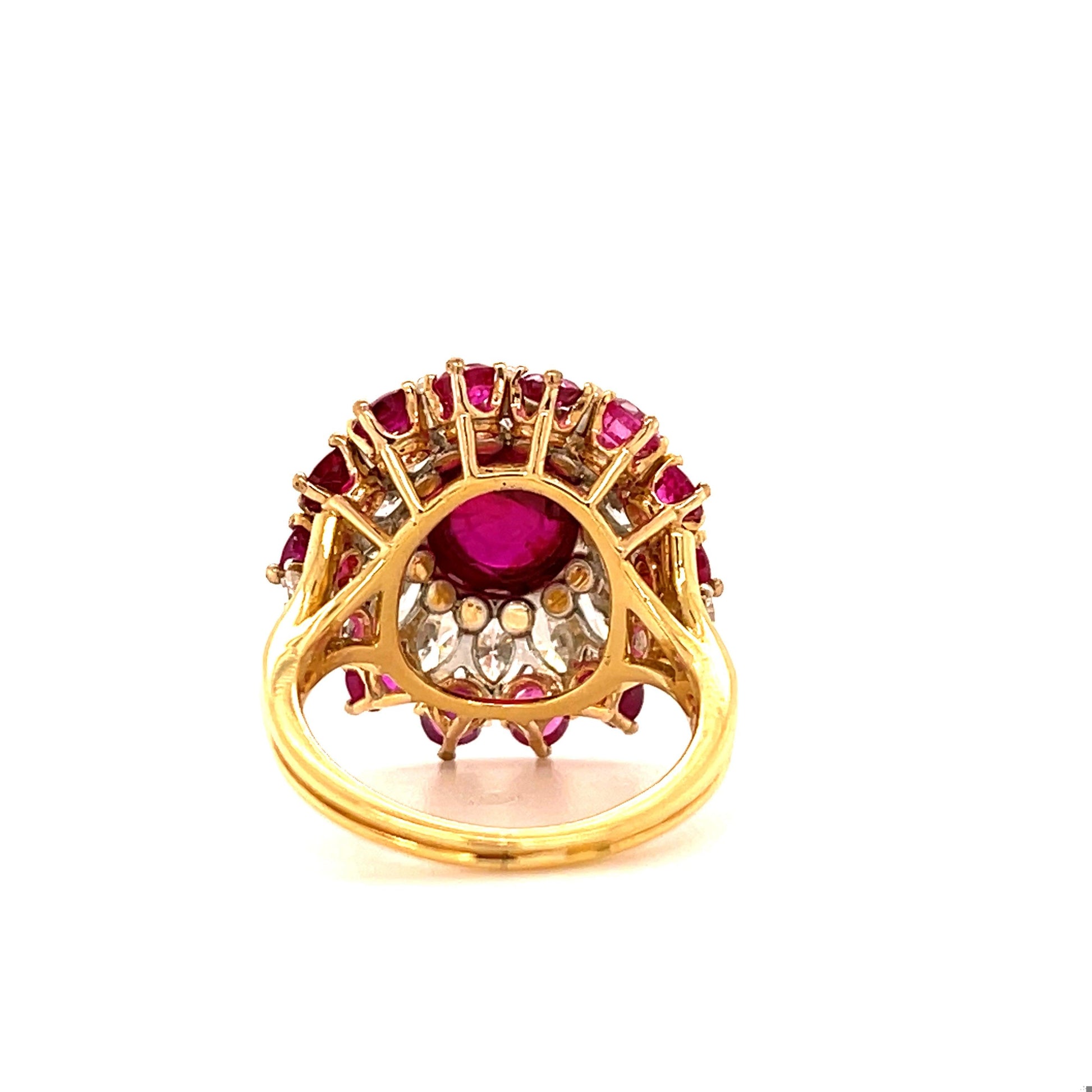 (1960s) Ring 18KY | GIA #6204539439 No Heat Burma Cab Ruby 4.91ct 2ct Dia