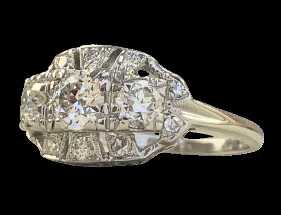 Retro 1940s Ring 14KW GIA H VVS2 Clarity CD .46ct  2nd Dia .31ct / 3rd Dia .33ct