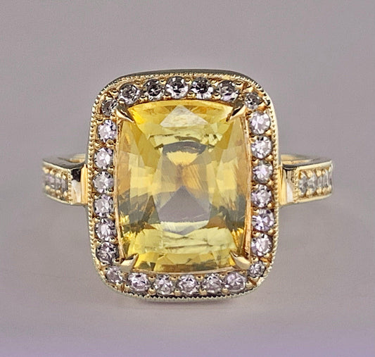 GIA Yellow Sapphire 5.60ct and Diamond Ring