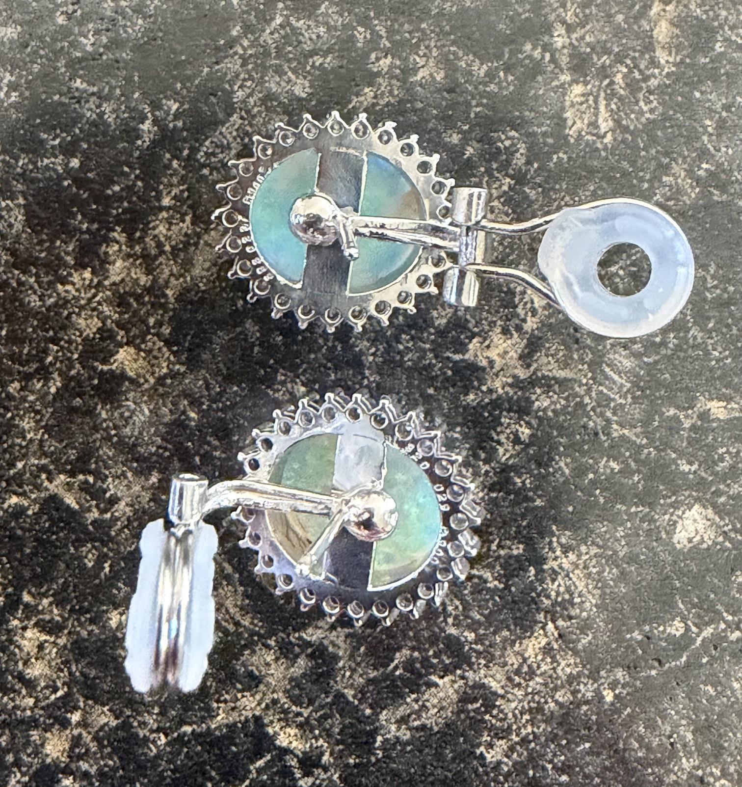 4.40ct Australian Opal Platinum Clip Earrings .58ct Diamond 10.70g 5/8"