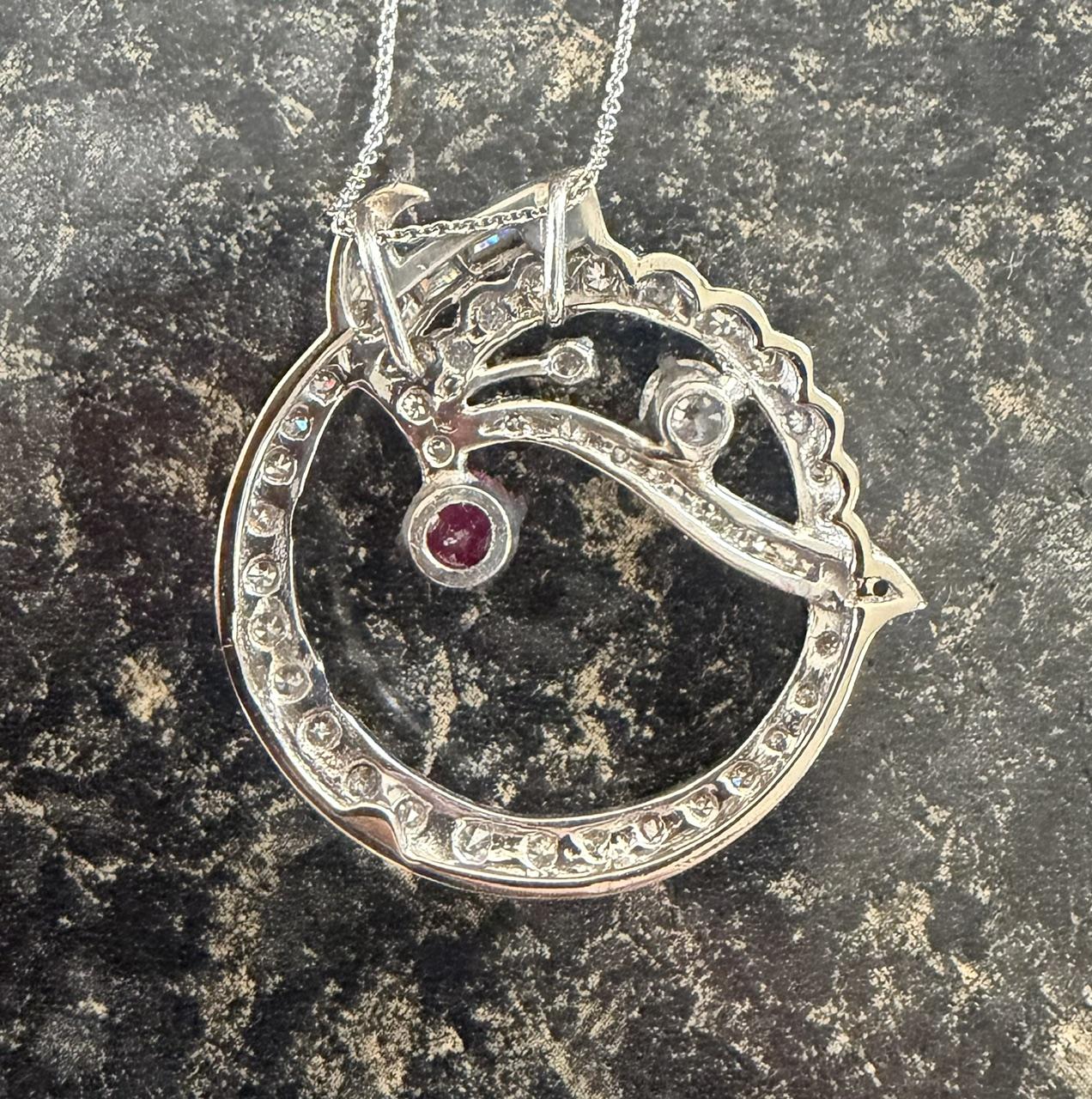 Art Deco (Circa 1930s) 1ct Burma Ruby (No Cert) 2.40ct Diamond 18KW Gold Pendant