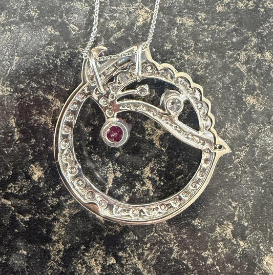 Art Deco (Circa 1930s) 1ct Burma Ruby (No Cert) 2.40ct Diamond 18KW Gold Pendant