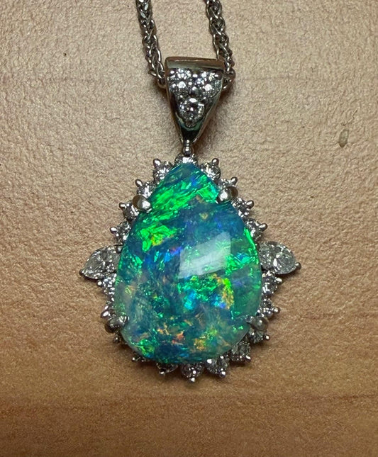 14.50ct Australian Boulder Opal 1.73ct Diamond Platinum Pendant