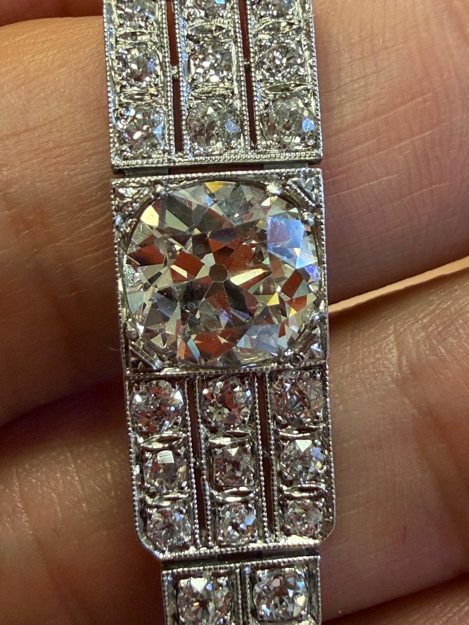 Art Deco 2.35ct Old European Center Diamond Platinum Bracelet (Vintage 1930s)