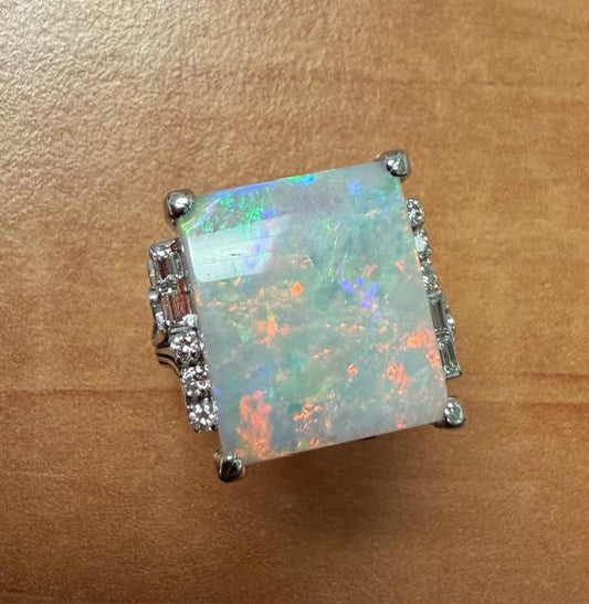 6.74ct Australian Opal .42ct Diamond Platinum Ring