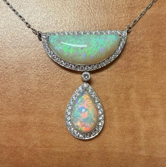 9.25ct Australian Opal .85ct Diamond platinum Pendant
