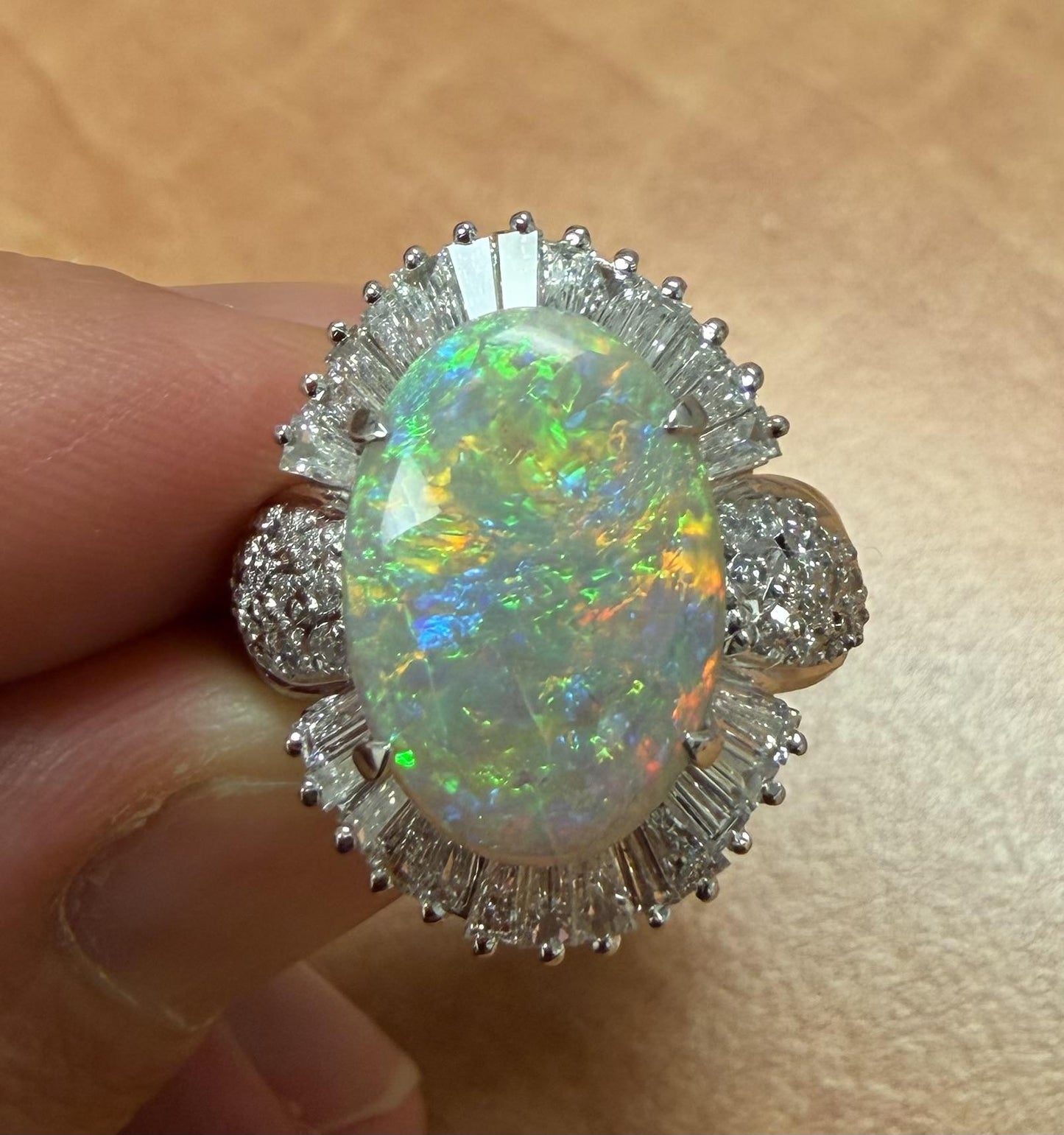 2.90ct Australian Fire Opal 1.30ct Diamond PT Ring