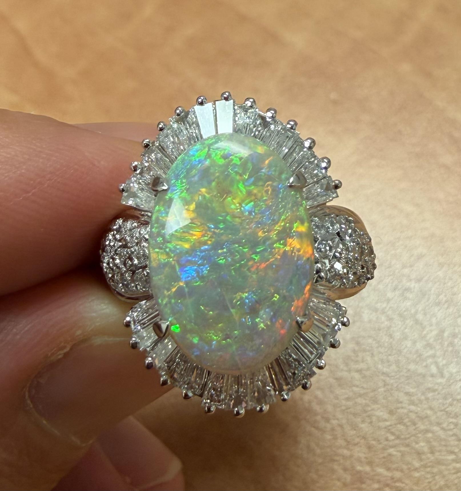 2.90ct Australian Fire Opal 1.30ct Diamond PT Ring