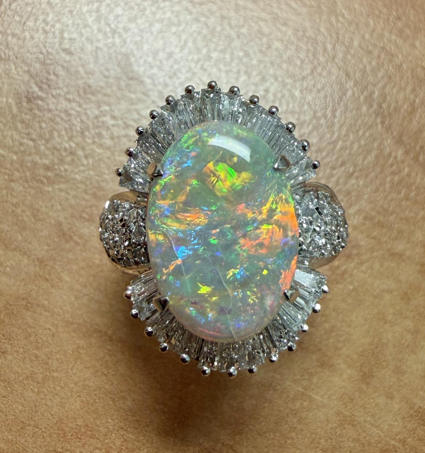 2.90ct Australian Fire Opal 1.30ct Diamond PT Ring