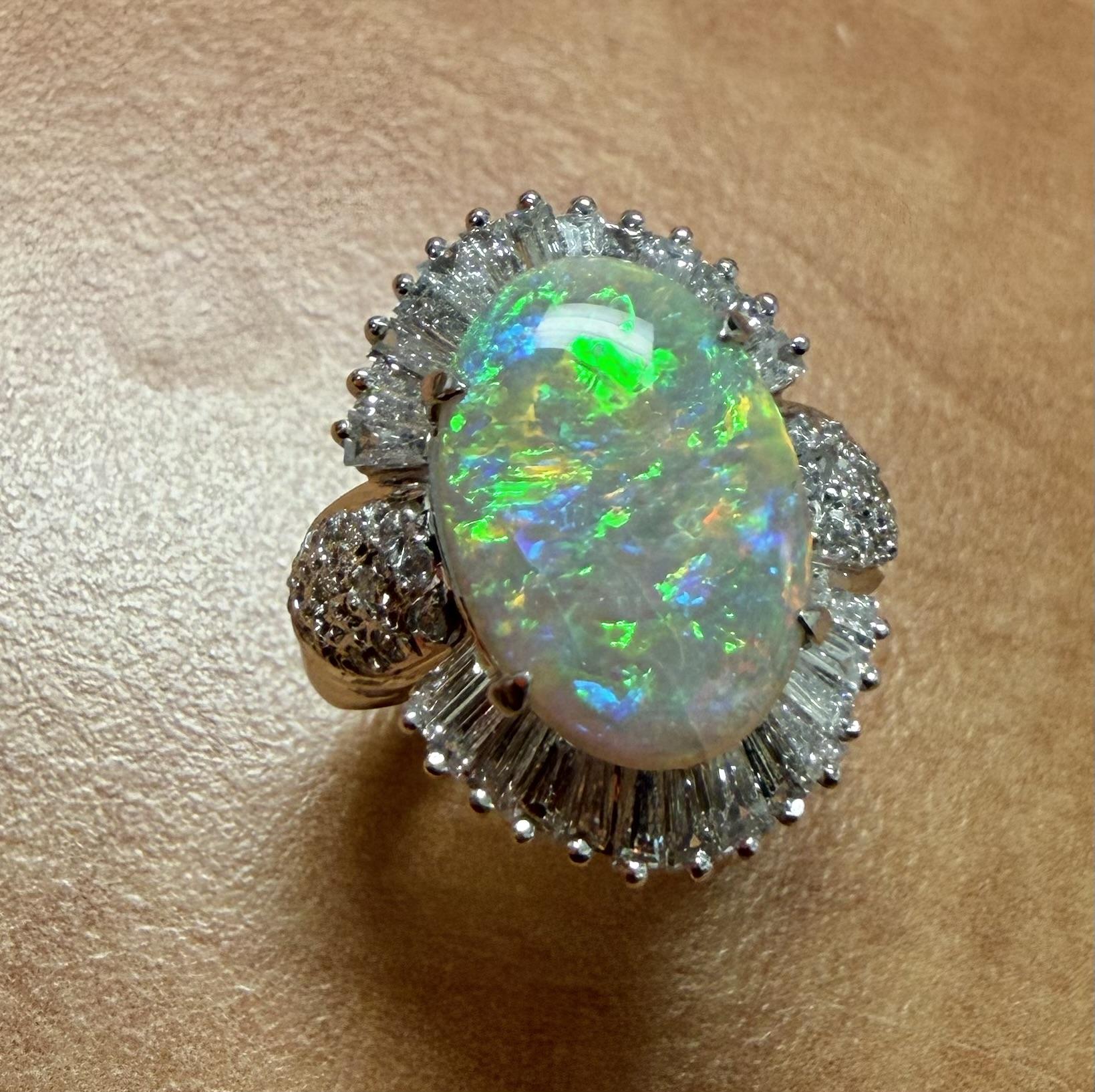 2.90ct Australian Fire Opal 1.30ct Diamond PT Ring