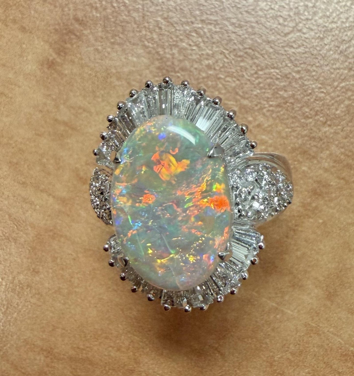 2.90ct Australian Fire Opal 1.30ct Diamond PT Ring