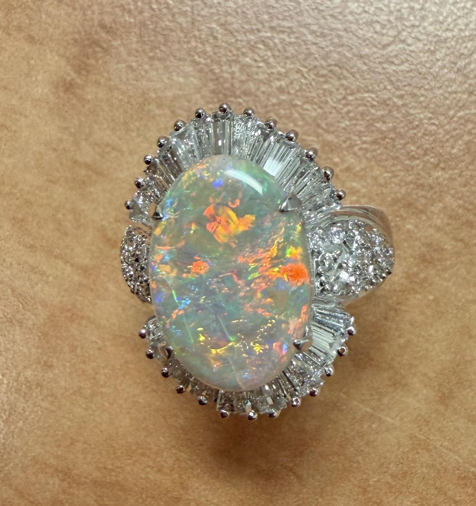 2.90ct Australian Fire Opal 1.30ct Diamond PT Ring