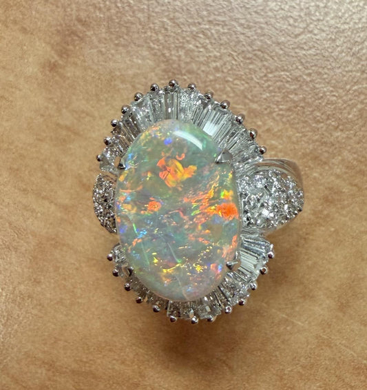 2.90ct Australian Fire Opal 1.30ct Diamond PT Ring