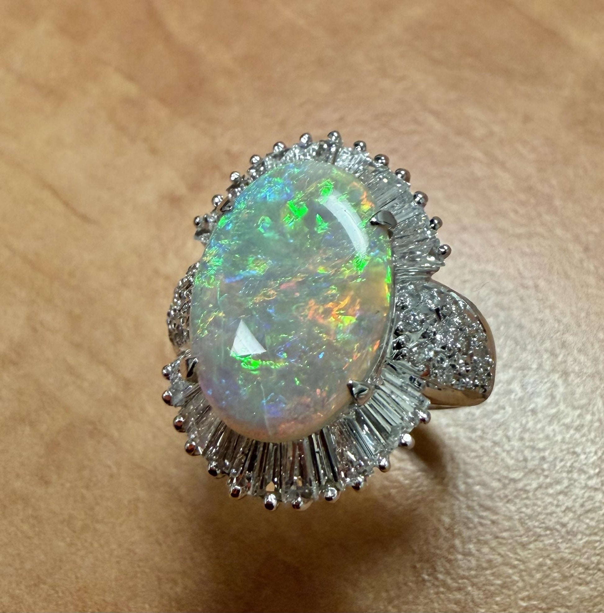 2.90ct Australian Fire Opal 1.30ct Diamond PT Ring
