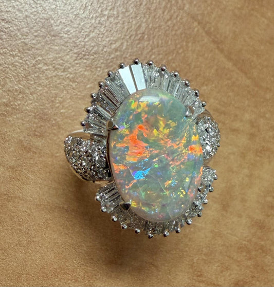 2.90ct Australian Fire Opal 1.30ct Diamond PT Ring