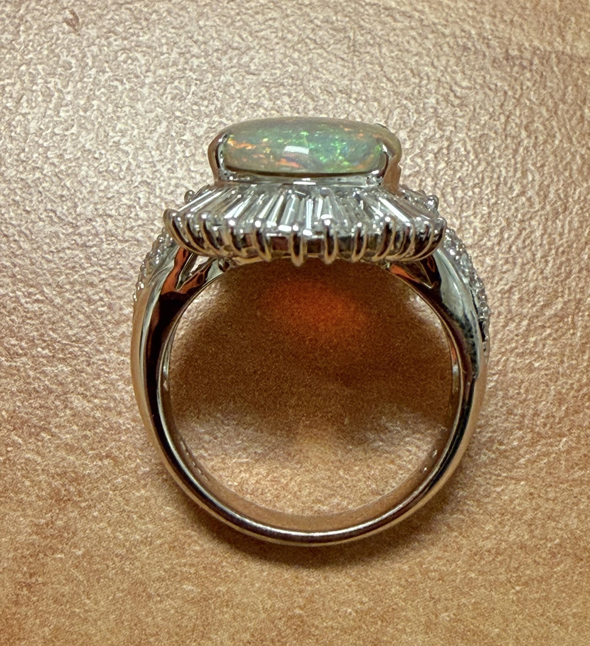 2.90ct Australian Fire Opal 1.30ct Diamond PT Ring