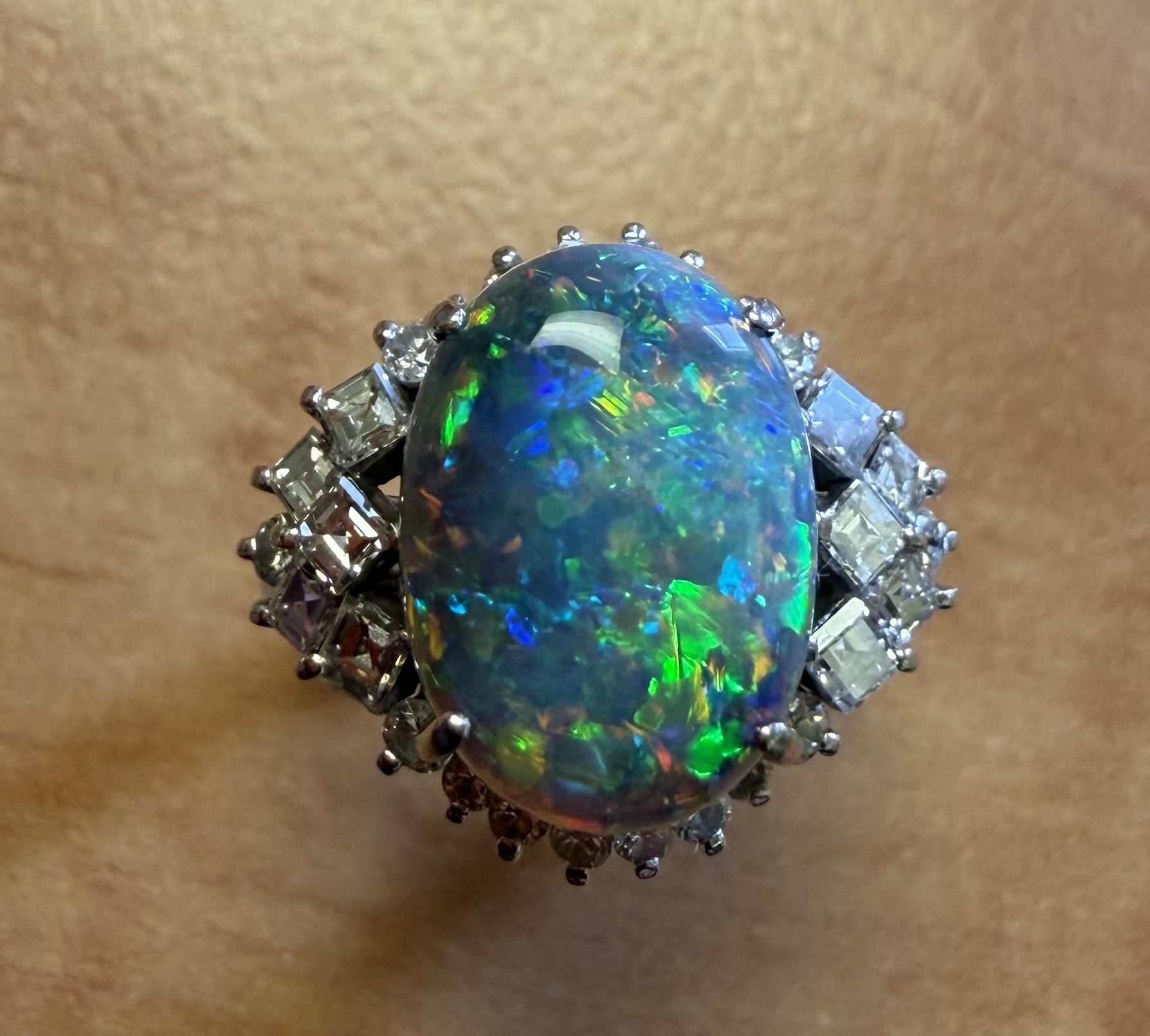 4.20ct Black Australian Red Opal .79ct Diamond PT Ring