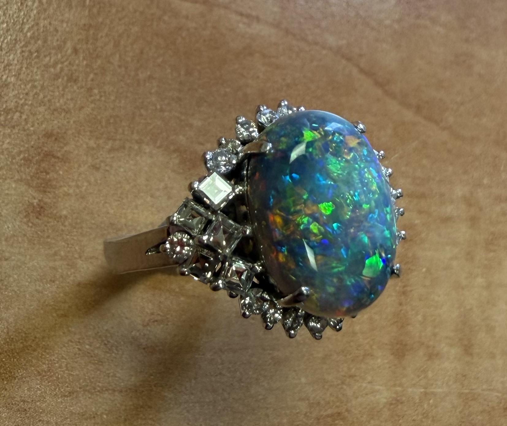 4.20ct Black Australian Red Opal .79ct Diamond PT Ring
