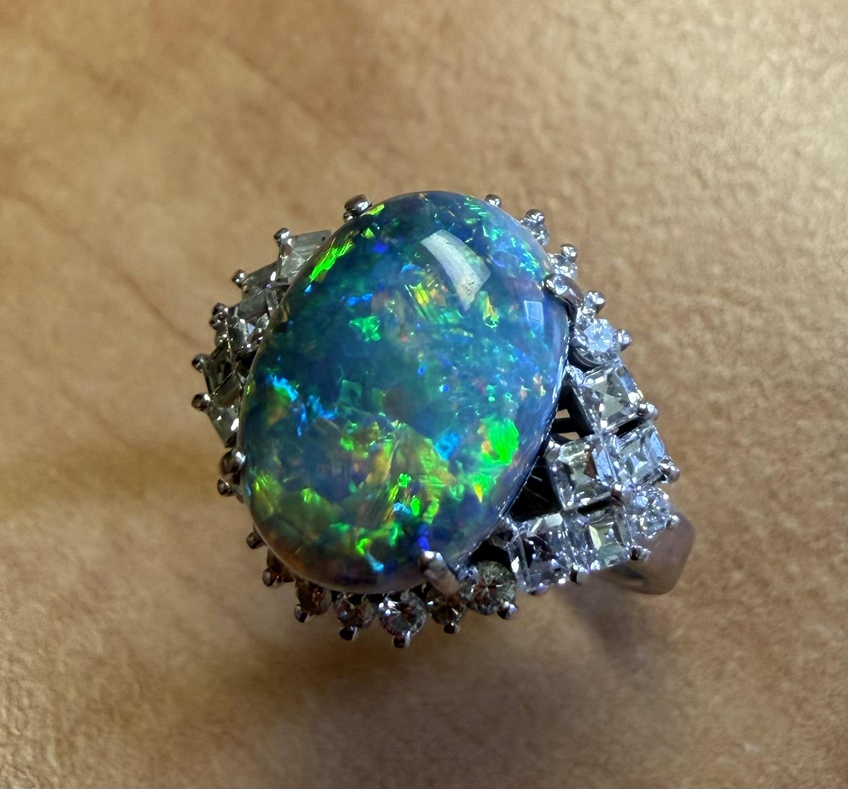 4.20ct Black Australian Red Opal .79ct Diamond PT Ring
